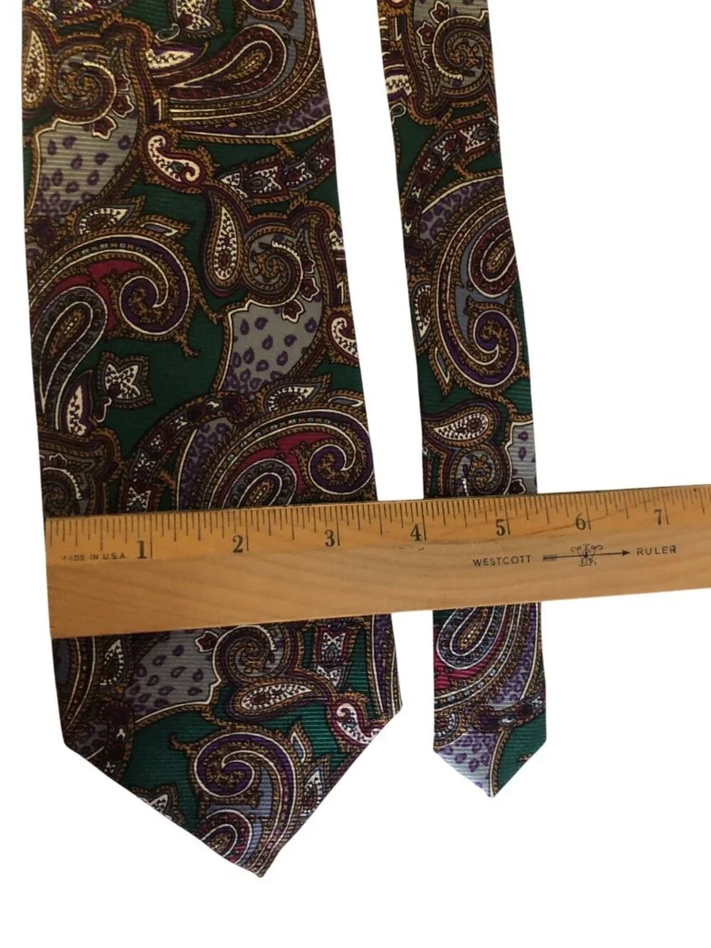 Norm Thompson Green Purple Paisley Silk Tie Robert Talbott Mens Necktie Office